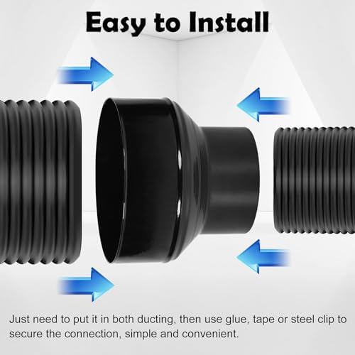 Kikerike Duct Reducter 6 to 4 Air Ducting Reducer Increaser Air Duct Adapter or Round Metal Pipe Reducer for Bathroom Kitchen Ventilation Systems - Black - Image 3